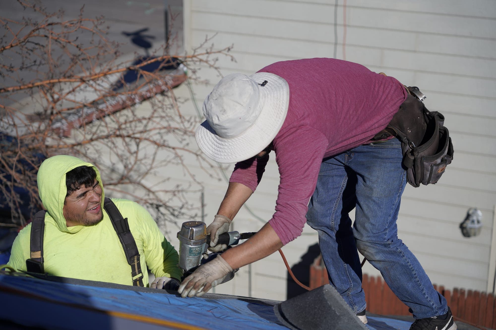 Upstream Roofers crew on site