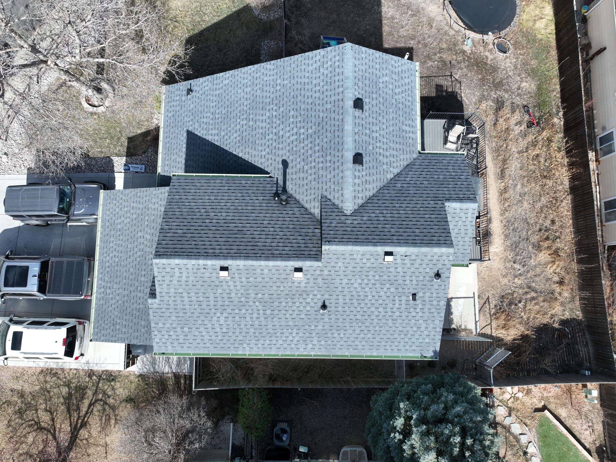 Aerial view of a completed Front Range roof replacement