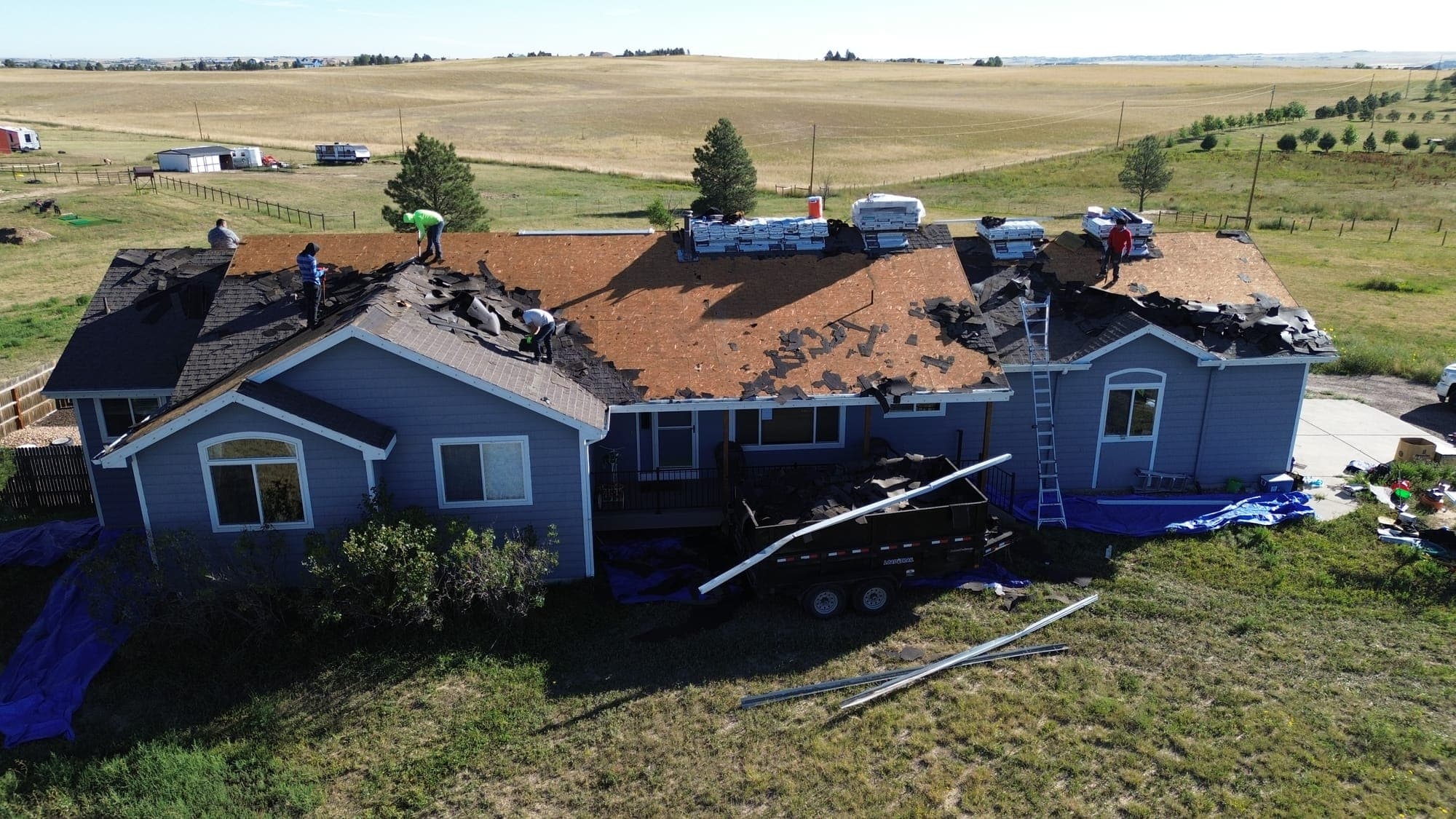 Roof replacement underway on an Elizabeth, Colorado home