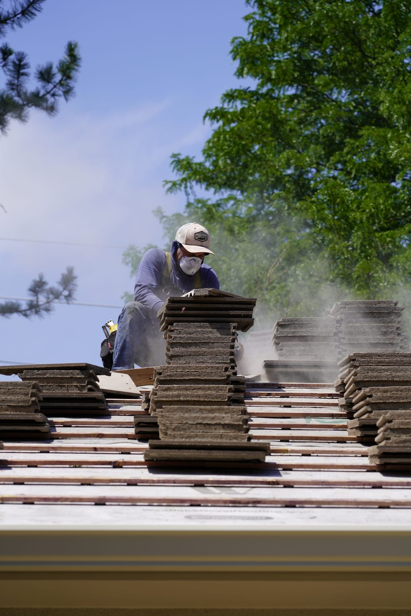 Tile roof installation in progress